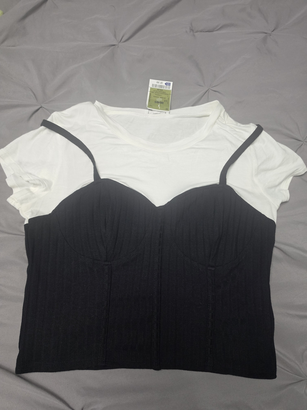 White & Black Layered Bustier Tee - Women's Casual Top
